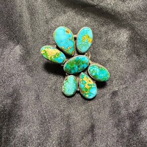 Turquoise and Silver Floral Ring